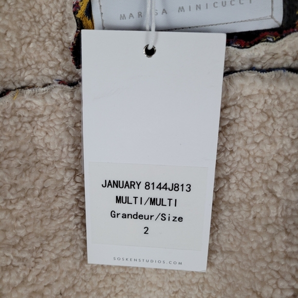 SOSKEN | January tapestry road map knit sherpa button close biker jacket - Picture 13 of 15